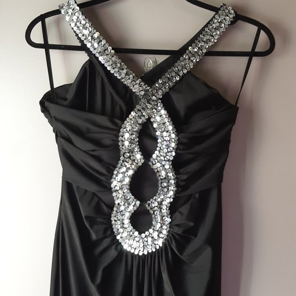 "Light in the Box" Black Open Back Sparkle Maxi Dress | Size 8-10 - Picture 6 of 13